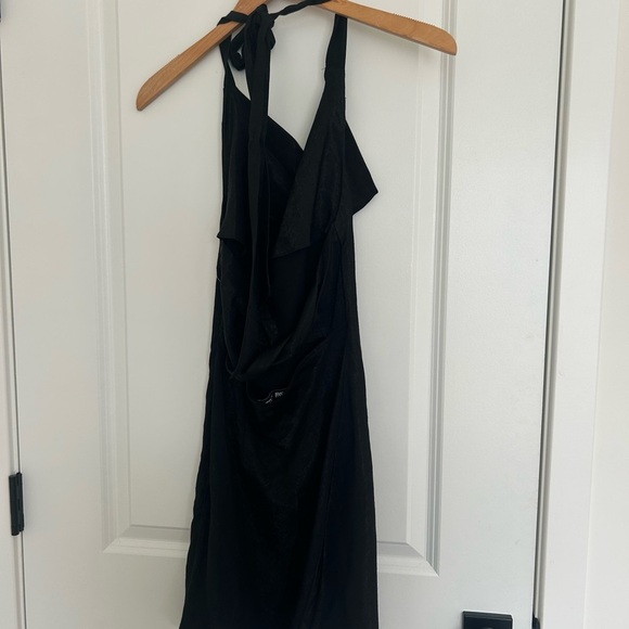Zara Satin Effect Elegant Black Halter Mini Dress Small - Picture 4 of 5